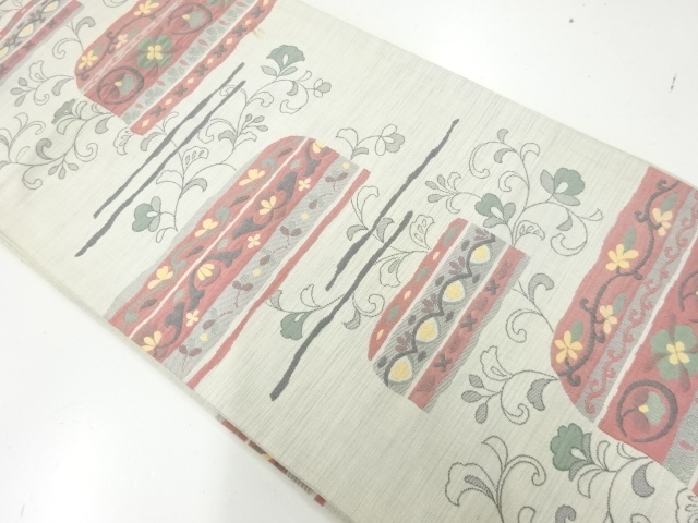 アンティーク　花唐草模様織出し袋帯（材料）